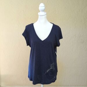 3/$20🌟 Gap Body Navy Slub V-Neck Cap Sleeve Tee Shirt Size Large